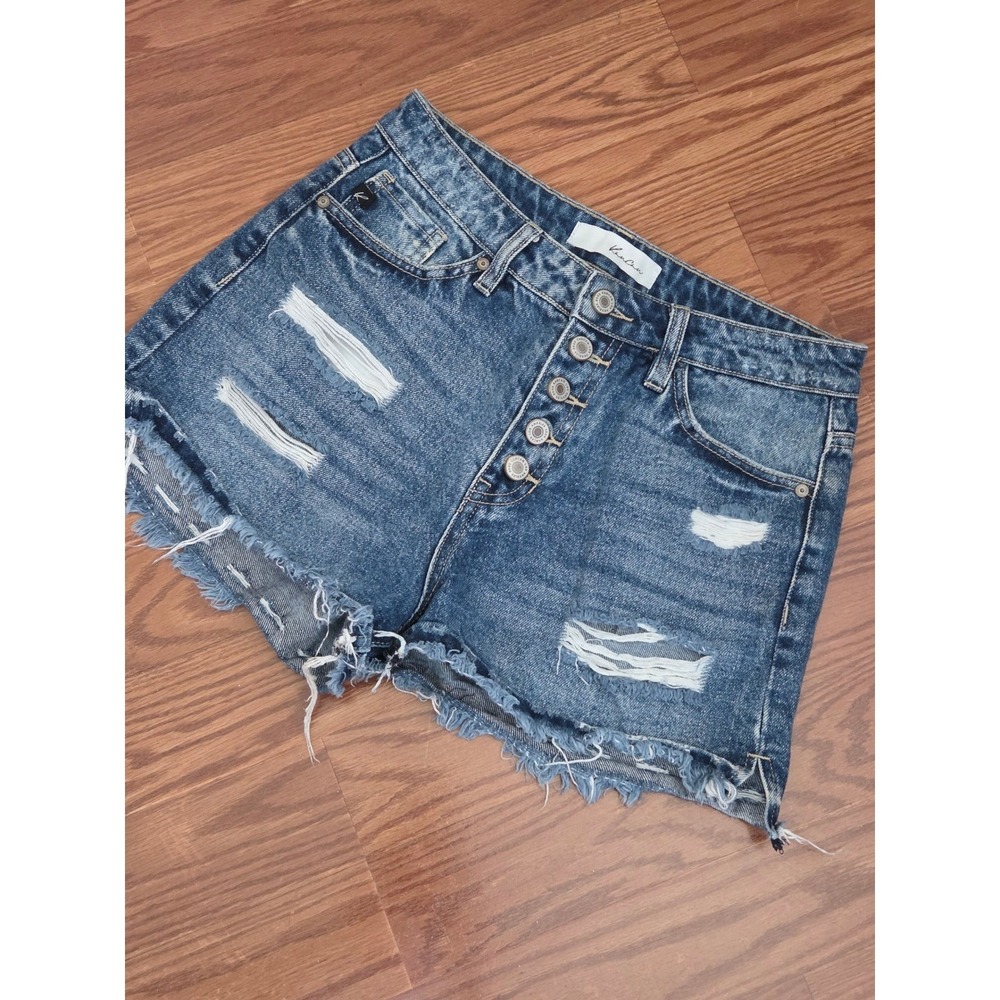 KanCan Womens High Rise Distressed Denim Shorts Blue Button Fly KC7823D‎ Size S